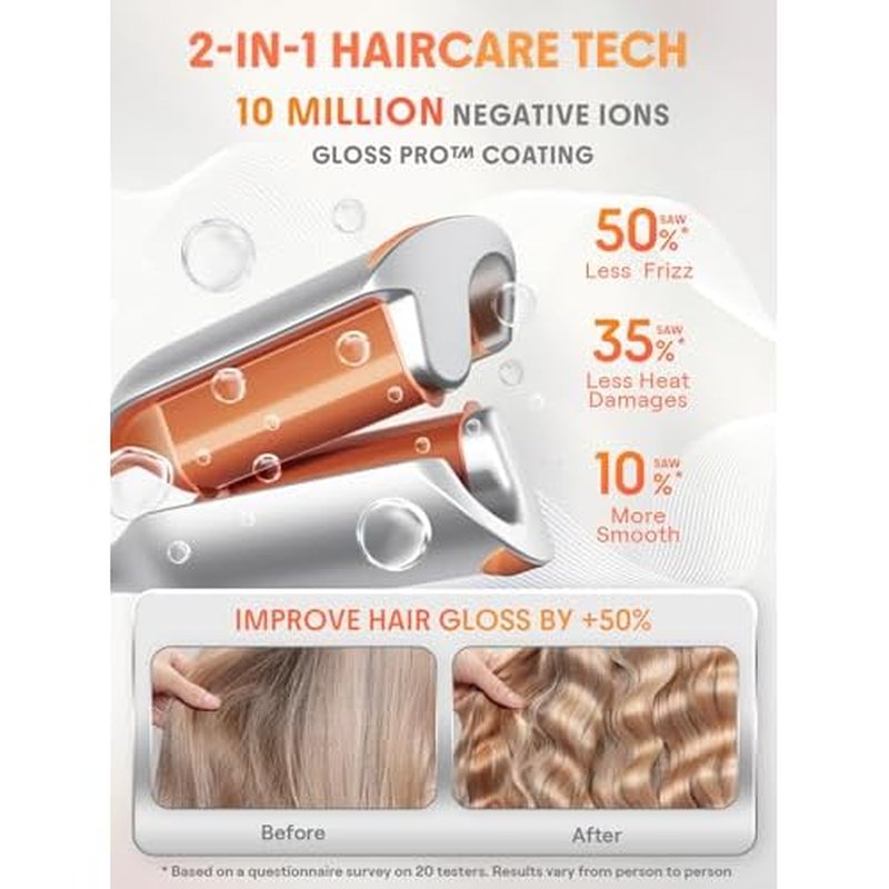 SHEGLAM Hair Beach Babe Hair Waver 2 Barrel Crimper 1 Inch with Smart Timer & Adjustable Temps Dual Voltage, Anti-Scald, Easy to Use