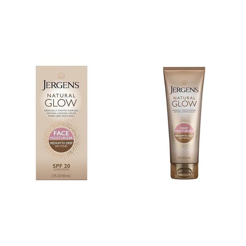 Jergens Natural Glow Self Tanner - Daily Face Moisturizer & SPF 20 Sunscreen | Medium to Deep Skin Tone