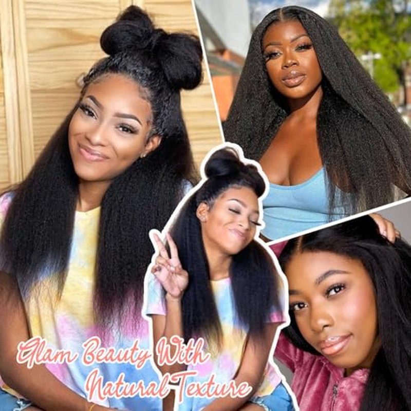 13X6 Kinky Straight Wig 16inch Yaki Straight Human Hair Wig 180% Density 13X6 HD Lace Front Wigs Human Hair Pre Plucked Glueless KinkyStraight Human Hair Wigs