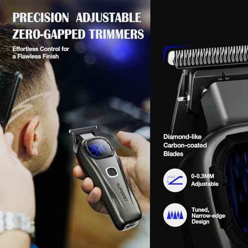 SUPRENT Professional Hair Clippers for Men - Barber Clippers & Zero-gapped Trimmer Combo with Charging Stand, Up to 10000 RPM Max Motor Speed, Blue Titanium-Coated Blades (Gray)