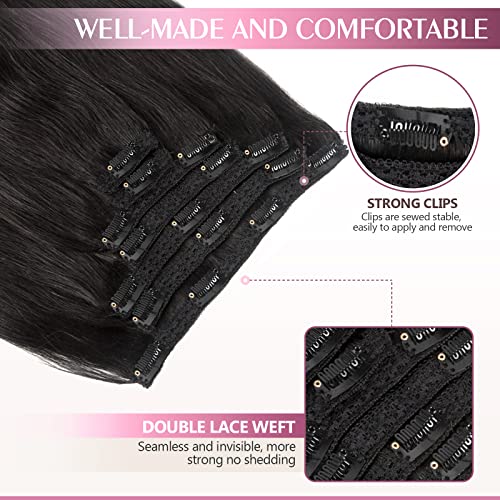 Real Hair Extensions Clip in Human Hair, Seamless Clip in Hair Extensions Real Human Hair, 18 Inch Clip ins extensions for women, Natural Black 120G 7Pcs