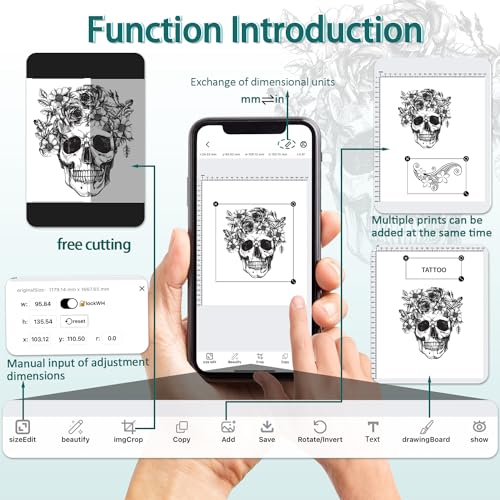 Wireless Tattoo Transfer Stencil Printer, with Storage Case and 10Pcs Transfer Paper, Portable Tattoo Transfer Thermal Copier Machine, Compatible for iOS£¦Android Phone, iPad£¦PC