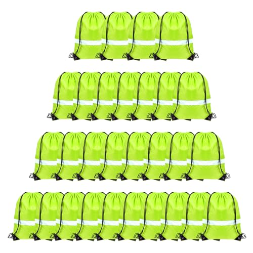 GoodtoU 28 Pcs Drawstring Backpack Bulk String Backpack Drawstring Bags Nylon Draw String Sport String Bag for Men Women, (Green,28 Pcs)