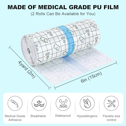 Tattoo Aftercare Bandage Autdor 2 Rolls 6"x 2 Yard Second Skin Tattoo Cover Up Patch Waterproof Tattoo Bandages Breathable Tattoo Cover Up Tape Transparent Tattoo Wrap for Tattoo Cover Protection Film