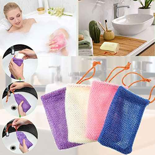Shappy 8 Pcs Soap Saver Pouch Bar Soap Bags Exfoliating Soap Net Soap Mesh Bags for Shower Soap Holder Bubble Foam Net Soap Pocket for Women Men (Beige, Blue, Purple, Pink)