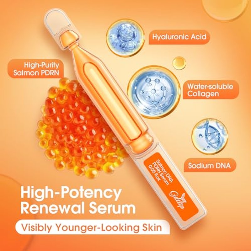 Salmon DNA Serum, Anti-Wrinkle PDRN Serum, 8000ppm Salmon Egg Ampoule, Collagen, Glutathione, Niacinamide, Hyaluronic Acids, Vitamin E - Korea Skin Care for Anti-Wrinkle & Brighten, 0.05 fl.oz x 35e