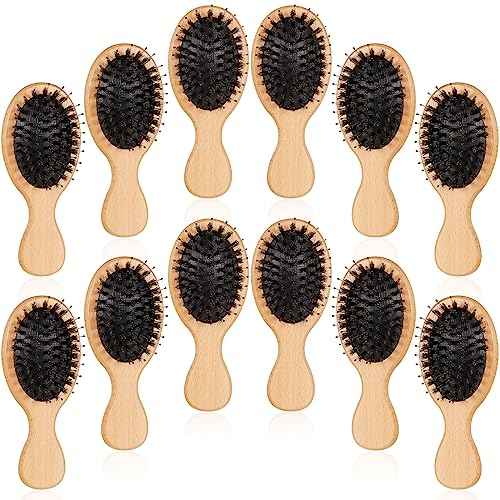 tessco for you 12 Pcs Mini Hair Brush Bulk Mini Boar Bristle Hair Brush Wooden Paddle Travel Hairbrush DIY Gifts for Wedding Christmas Women Men Long Short Wet Dry Scalp Massage Anti Static