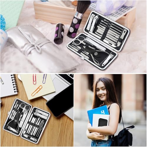 Manicure Set - 19 in 1 Professional Nail Clippers Pedicure Kit, Manicure Tool Kit, Stainless Steel Facial Grooming Set Kit, Gift Idea for Women, Men, Girls, Teens, Black