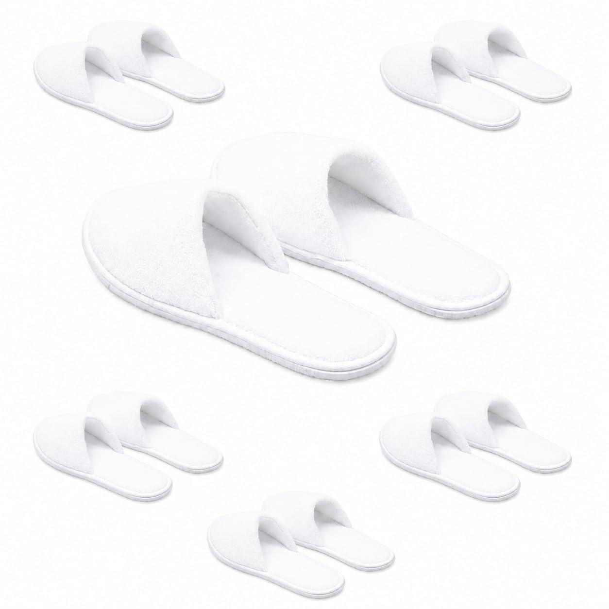 White Spa Slippers for Women - Non-Slip Washable Disposable Hotel Slippers for Guests, Cozy Travel-Friendly Bulk Slippers – Closed Toe House Spa Slippers for Guest - 6-Pack - 3 Medium & 3 Large