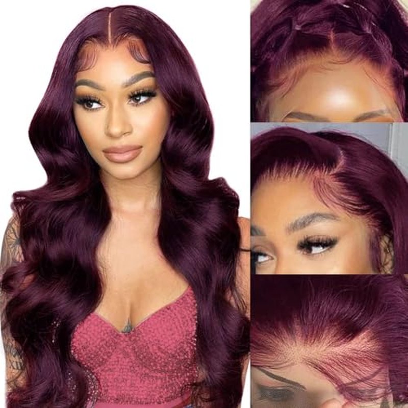Burgundy Body Wave Lace Front Wigs Human Hair Pre Plucked with Baby Hair 180% Density 13x4 HD Transparent Glueless Lace Frontal Wigs for Women Natural Hairline (24inch)