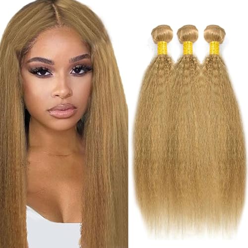 Honey Blonde Human Hair Color 27 Kinky Straight Bundles Unprocessed Brazilian Virgin Hair 12 14 16 Inch Color 27 Bundles Human Hair