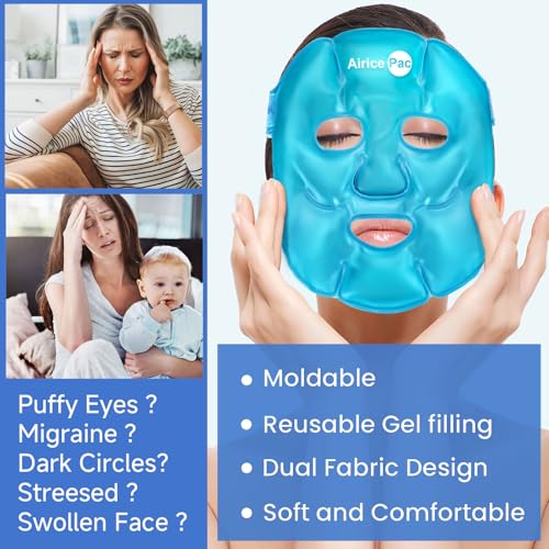 Colding Ice Face Mask and Cooling Eye Mask for Puffy Eyes & Migraine Relief, Gel Eye Mask, Cool Face Masks for Dark Circles, Eye Surgery, Sleeping, Pressure, Headaches, Skin Care