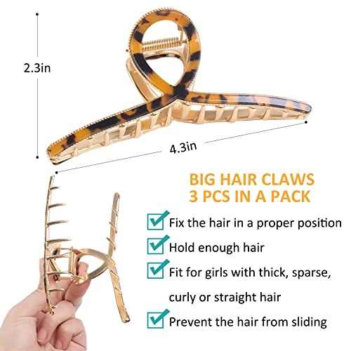 Hair Clip, 3 Pack - Large Metal Hair Claw Clips for Women's Thick or Thin Hair, 3 Styles, Practical, Sturdy - Perfect for Long Hair, Short Hair, Daily or Special Occasions
