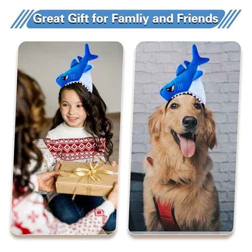 Beviliu Shark Headbands Blue, Animal Ears Shark Fin Headband for Adults Halloween Cosplay, Shark Fin Costume Hat Accessories for Shark Sea Ocean Party Birthday, 4 Pack