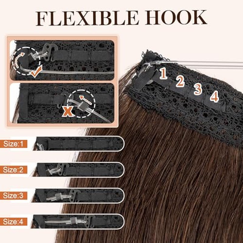Halo Hair Extensions Real Human Hair,S-noilite Halo Hair Extensions,Halo Hair Extension for Women,100% Human Hair Halo Extensions,Halo Hair 65g/18inch 02 Dark Brown