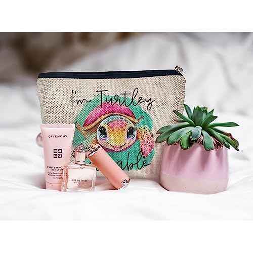 Cute Ocean Animal Sea Turtle I'm Turtley Adorable Cosmetic Bag Decorative Women's Makeup Bag Zipper Pouch Travel Toiletry,Gifts for Sea Turtle Lovers Teen Girls