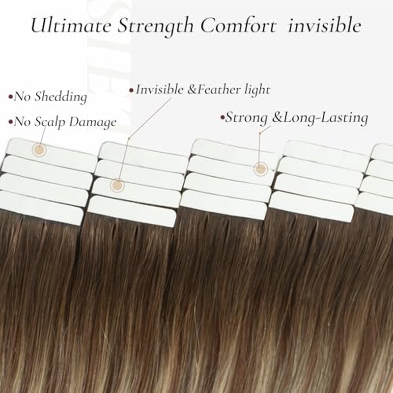 Tape in Hair Extensions Human Hair, 20pcs 50g 22 Inch Tape in Hair Extensions, Balayage Walnut Brown To Ash Brown Mix Light Blonde,Invisible Remy Silky Straight Real Natural Thick Human Hair