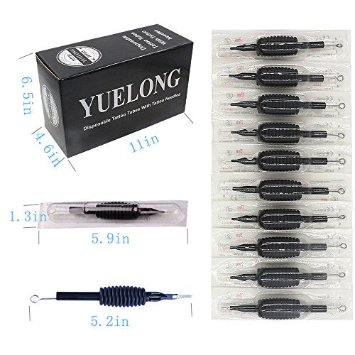 Tattoo Needles and Tubes Combo- Yuelong 40PCS 25mm Tattoo Tube with Assorted Tattoo Needles 3RL 5RL 7RL 9RL 5RS 7RS 9RS 5M1 7M1 9M1 for Tattoo Machine Tattoo Kits Tattoo Supplies