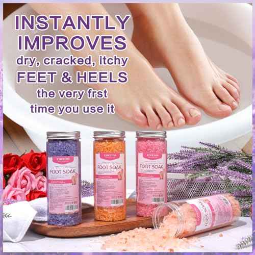 Foot Soak Salts 4 Pack Kit 56 OZ Himalayan Pink Salt Lavender Orange Rose Scent Athletes Itching,Tea Tree Oil Foot Care Pedicure for Women Dead Sea Salt Moisturizing Skin Softens Calluses