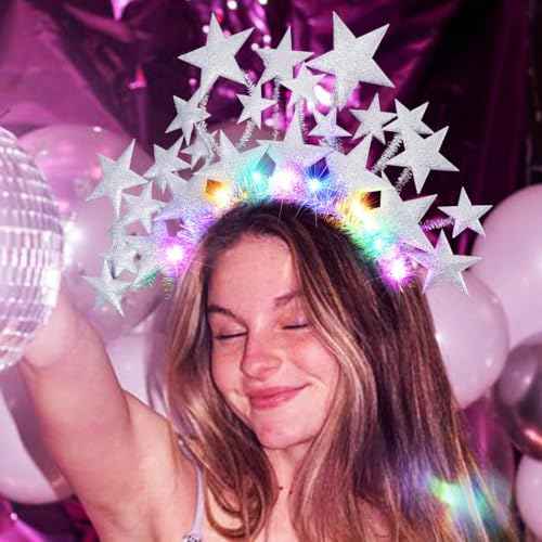 CAKURE Light Up Star Headband Led Stars Headpieces Glowing Party Costume Headwear Brithday Hair Accessories for Women