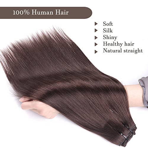 Clip in Hair Extensions Real Human Hair Chocolate Brown Hair Extensions Clip in Human Hair 8 Pcs 120g Straight Remy Hair Extensions(4,14inch)