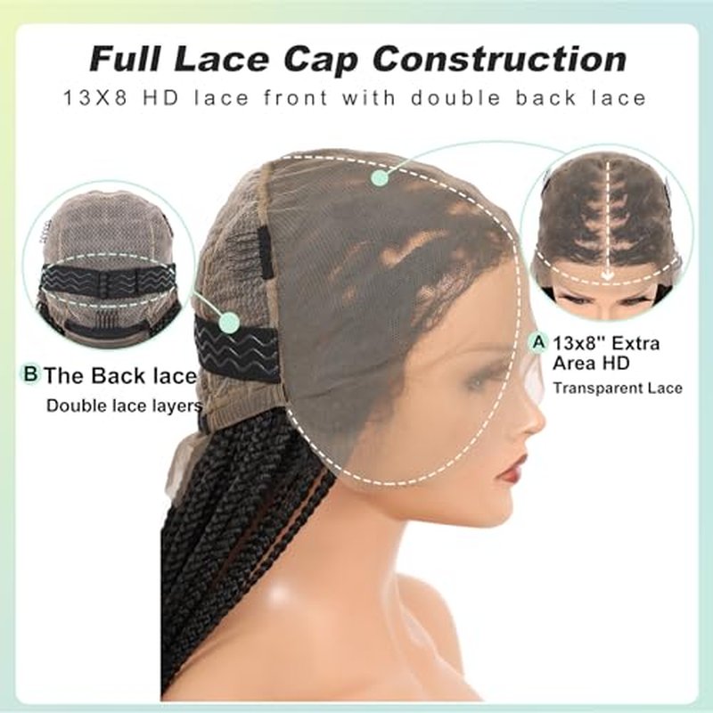 36 Inch 13X8 HD Lace Front Box Braided Wigs With Boho Curly Ends Knotless Braided Wig For Women Premium Synthetic Braids Lace Front Wig With Baby Hair Natural Black