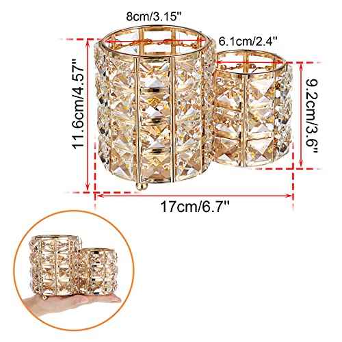 Hipiwe Makeup Brush Holder Gold Bling Crystal Makeup Brush Organizer Round Remote Control Holder Cosmetic Brush Tools Comb Pen Pencil Storage Pot Cup for Vanity, Office, Home Decor, 2-Slot