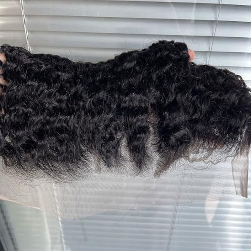 13x6 Lace Frontal Burmese Curly Human Hair 13x6 Frontal Transparent HD Lace Closure Water Wave 100% Real Human Hair Natural Black 1B Color 18 Inch