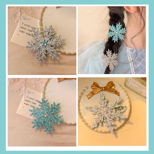 Princess Hair Accessories: Glittery Snowflake Barrettes, Bows, and Hairpins for Women and Girls - Christmas Party Gifts