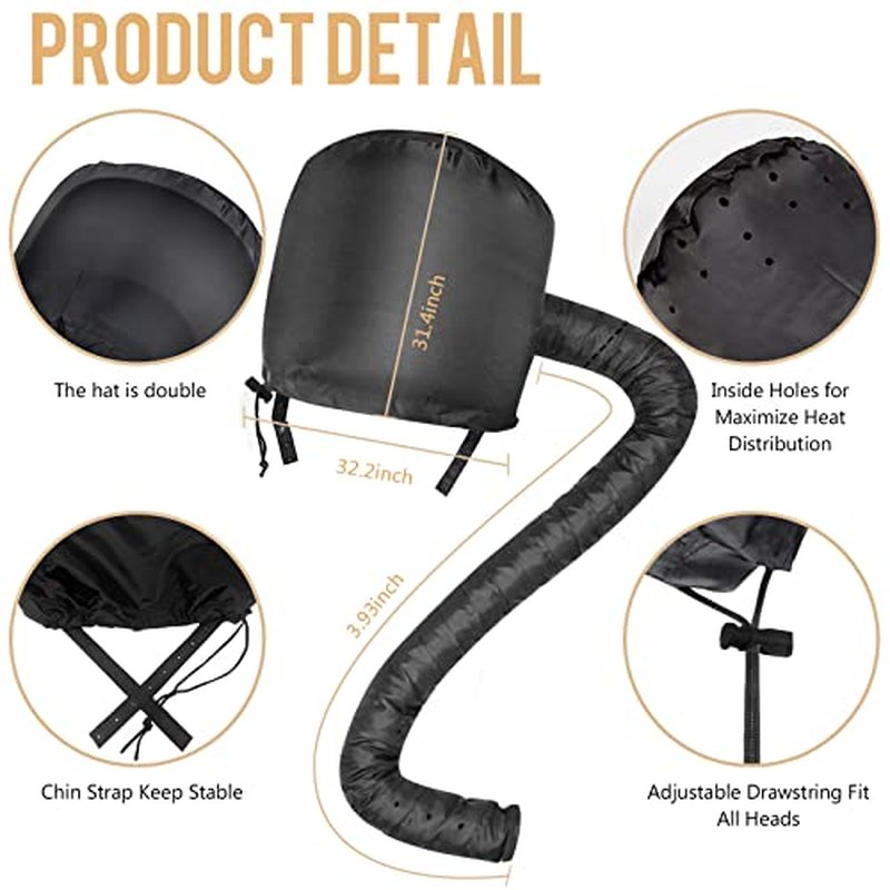 Bonnet Hood Hair Dryer Attachment - Hair Dryer Bonnet with Elastic Strap, Used for Hair Styling, Deep Conditioning and Hair Drying (Black)