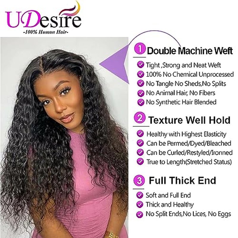 Human Hair Bundles Water Wave(20 22 24 Inch)100% Unprocessed Virgin Human Hair 3 Bundles Brazilian Hair Weft Wet and Wavy Hair for Black Women Natural Black