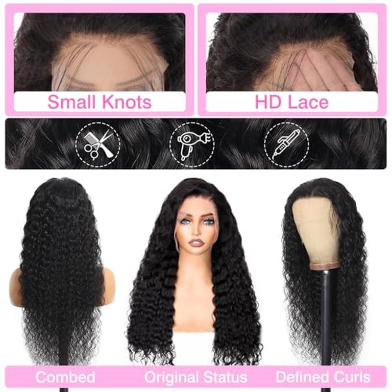 BVLBVL 22 Inch Deep Wave Lace Front Wigs Human Hair Pre Plucked 13x6 HD Transparent Lace Frontal Wigs 180 Density Curly Wig,Real Human Hair No Synthetic Blend No Tangle No Shedding Triple Lifespan 3X