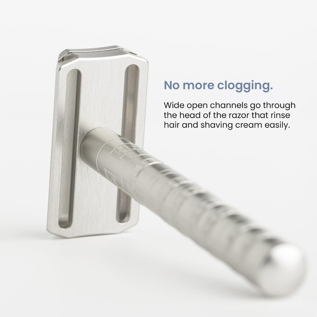 Henson Shaving Razor - Aluminum Double Edge Safety Razor with 5 Blades | 30° Precision Angle for Men & Women