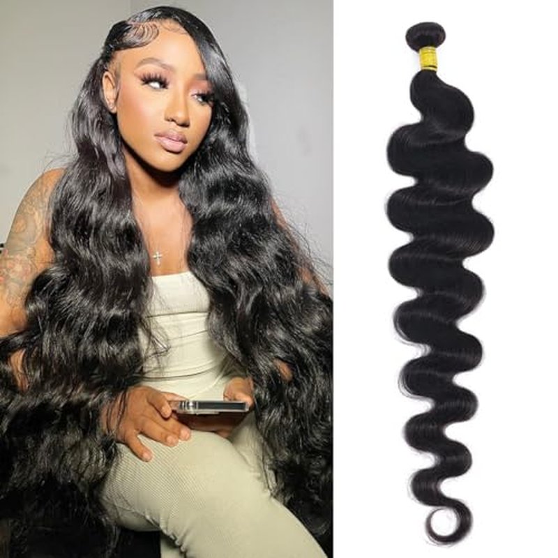 Cirvty 34 Inch Body Wave Bundle Human Hair 1 Bundles Body Wave Bundles 100% Unprocessed Brazilian Virgin Hair Bundles Double Weft Weave Bundles Human Hair Natural Black Color