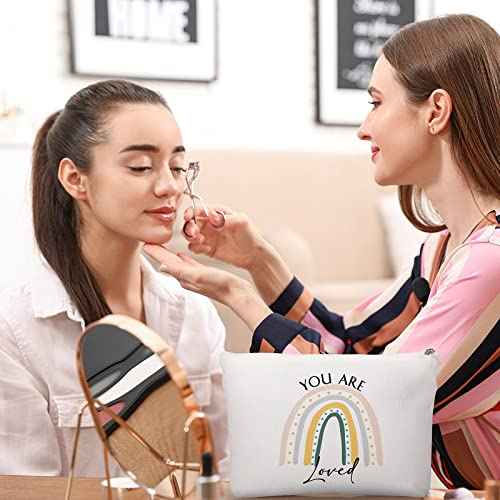 Coume 30 Pcs Inspirational Canvas Makeup Bags Bulk Employee Appreciation Gift for Women Motivational Cosmetic Bags with Zipper Boho Makeup Pouch Christmas Gift for Travel Coworker Teacher(Rainbow)