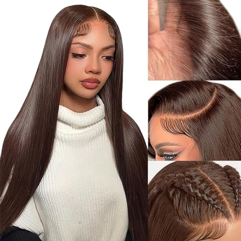 26 Inch brown Straight Lace Front Wigs Human Hair 13x6 HD Transparent Lace Front Wigs for Women Brazilian Virgin Hair Lace Frontal Wig 180% Density Pre Plucked with Baby Hair Hairline Natural Color
