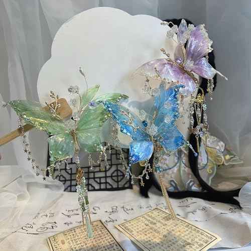 Fairy Butterfly Hair Clip - Pink Butterfly Wings Hair Accessories with Tassel Elven Hair Clamp Elf Claw Clip for Photoshoot Prom Wedding Fantasy Costume Cosplay,Lightweight and Durable