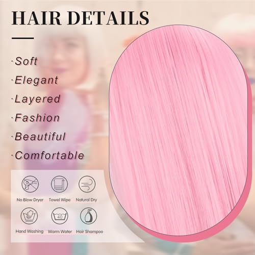 SUKRI Pink Bob Wig With Bangs - Short Straight Bob Bangs Wig, 12Inch Heat Resistant Synthetic Hair, Natural Looking For Daily Party Use