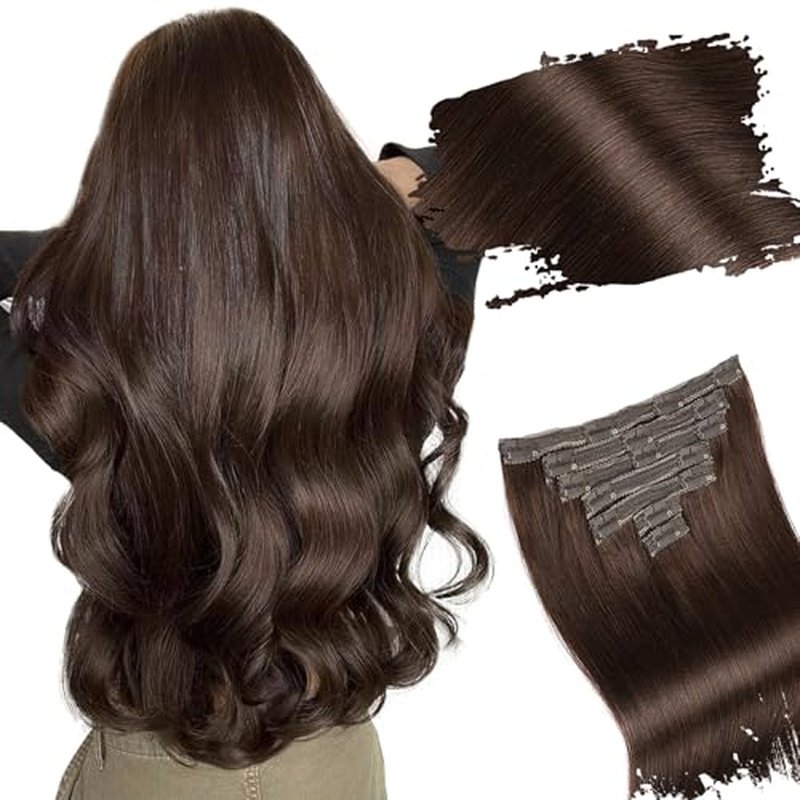 Clip in Extensions Real Human Hair Dark Brown Remy Lace Weft 18 Inch 7PCS 120g for Women