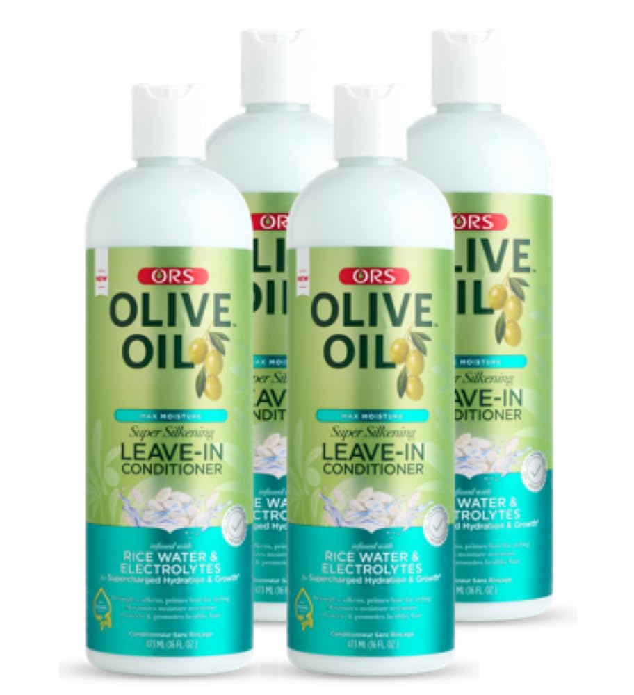 ORS Olive Oil Leave-In Conditioner - Max Moisture with Rice Water & Electrolytes | 16 oz (Pack of 4)