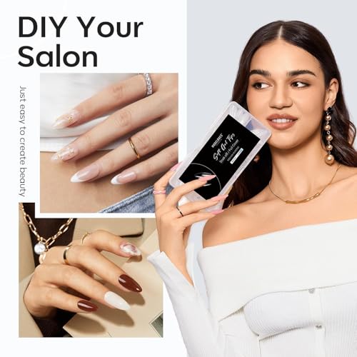 Modelones Almond Fake Nail Tips -510Pcs Medium Soft Gel Nail Tips Almond Shape Pre Etched Half Matte Full Cover Clear Acrylic Gel Kit False Press on for Extension Manicure Salon DIY at Home 15 Sizes
