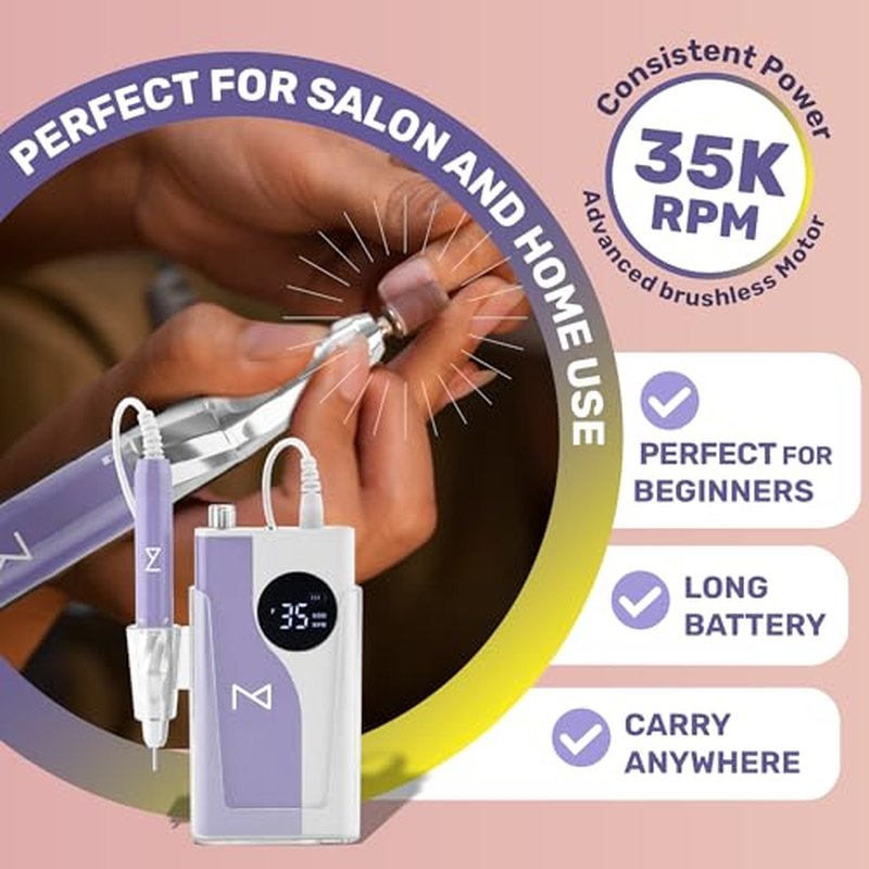 M ? Ying Yang Brushless Nail Drill 35K RPM | Pro Cordless Efile 85W | Rechargeable USB-C Fast Charging | Portable Aluminum Alloy Shell | Quiet Low Vibration Tool for Acrylic Gel Nails (White)