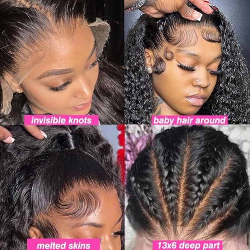 30 Inch Deep Wave Lace Front Wigs Human Hair Pre Plucked 200% Density 13x6 HD Lace Frontal Wigs with Baby Hair Deep Curly Wet and Wavy Glueless Wigs for Women (Natural Black, 30 Inch)