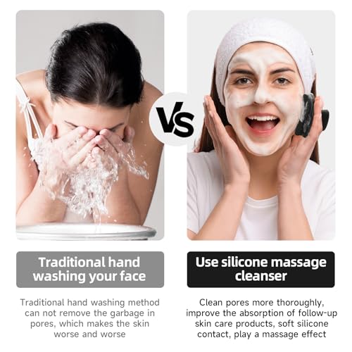 Face Scrubber, SANLESS Premium Silicone Face Scrubber Handheld Facial Cleansing Brush Skin Care Tools Body Scrubber Waterproof Face Brushes for Men Women Exfoliating, Black