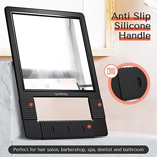 TASALON Hand Mirror, Handheld Mirror Unbreakable Shatterproof with Silicone Handle for Barber, Shower, Makeup and Salon - Black?