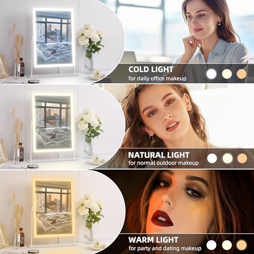 VANITII Vanity Mirror with Lights 12¡±x16¡± Hollywood Makeup Mirror with 10X Magnification and Free Rotation Dimmable 3 Color Modes Smart Touch LED Mirror