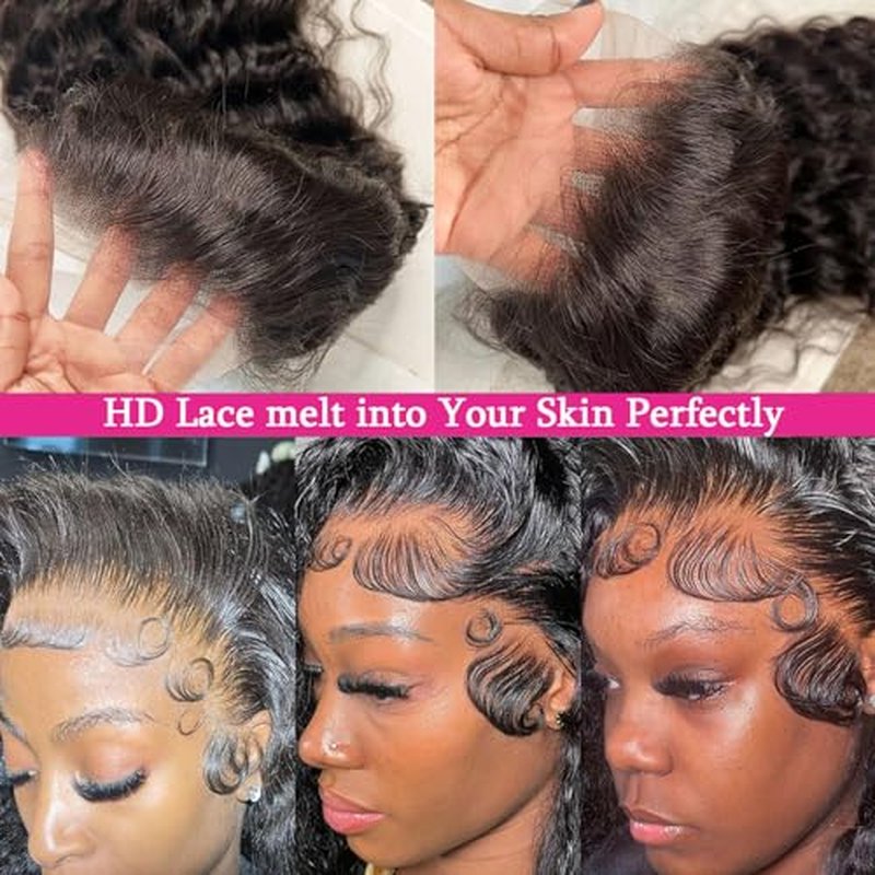 Deep Wave Lace Front Wigs Human Hair Wigs for Women 13¡¿6 HD Lace Front Wigs Human Hair Pre Plucked with Baby Hair Deep Curly Lace Frontal Wigs Human Hair 180% Density 26 Inch