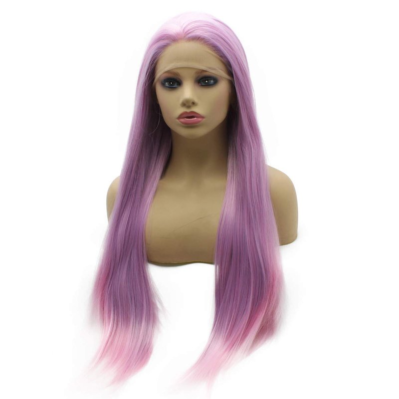 iwonawig Long Straight Pastel Purple Synthetic Lace Front Hair Wig Heat Resistant Fiber Hair