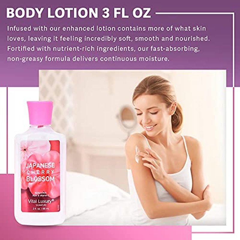 Bath & Body Care Travel Set - Home Spa Set with Body Lotion, Shower Gel and Fragrance Mist, Personal Body Care Travel Set for Birthday Christmas New Year Gifts(Japanese Cherry Blossom)
