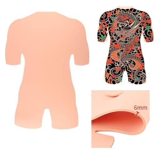 Full Back Tattoo Practice Skin - Soft Silicone, Both Sides, 6mm Thick, White, Water Repellent, Adult